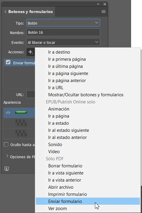 accion enviar formulario documentos interactivos indesign