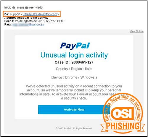 Phishing remitente